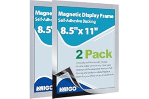 VAIIGO 2Packs Magnetic Sign Holder 8.5 x 11 Self Adhesive Display Frames with Strong Magnetic Frame and Clear PVC for Office Store Home Door Window Refrige Magnetic Paper Holder, Silver