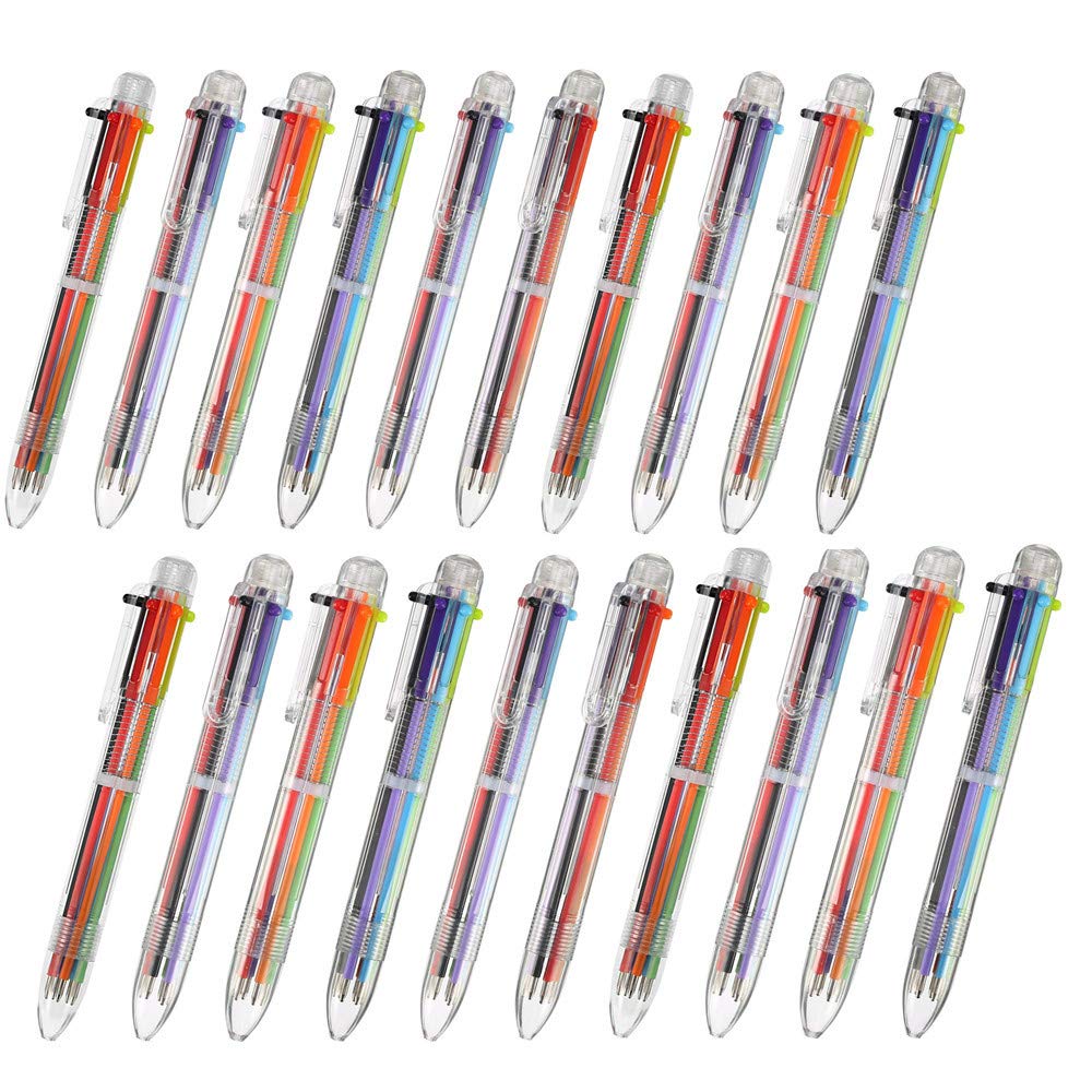 Multicolor Pens,Retractable Ballpoint Pens 20 packs 6 in 1 Transparent Pole Rollerball Multicolour Pens for Office School Supplies Students Children
