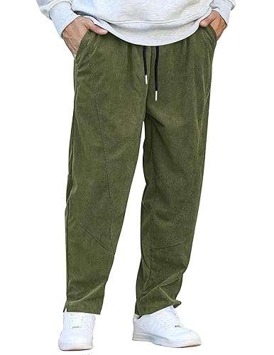 COOFANDY Men Corduroy Pants Drawstring Waist Loose Casual Long