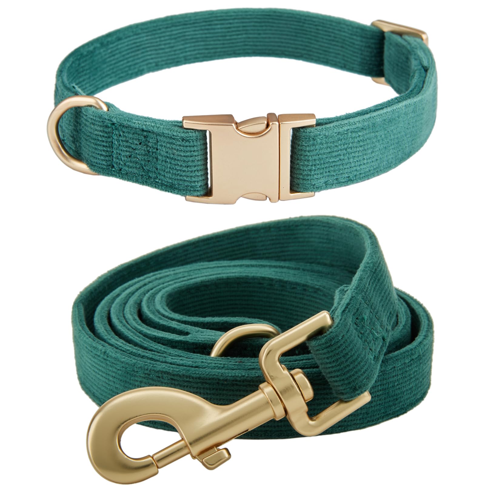 YUDOTE Dog Collar and Lead Set Medium,Soft Non-irritant Corduroy Collar Leash Matching Combo for Daily Walking,Green