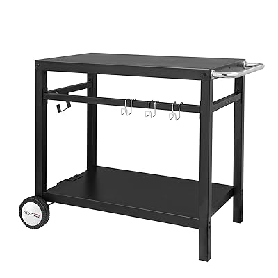Royal Gourmet Double-Shelf Movable Dining Cart Table with Flattop