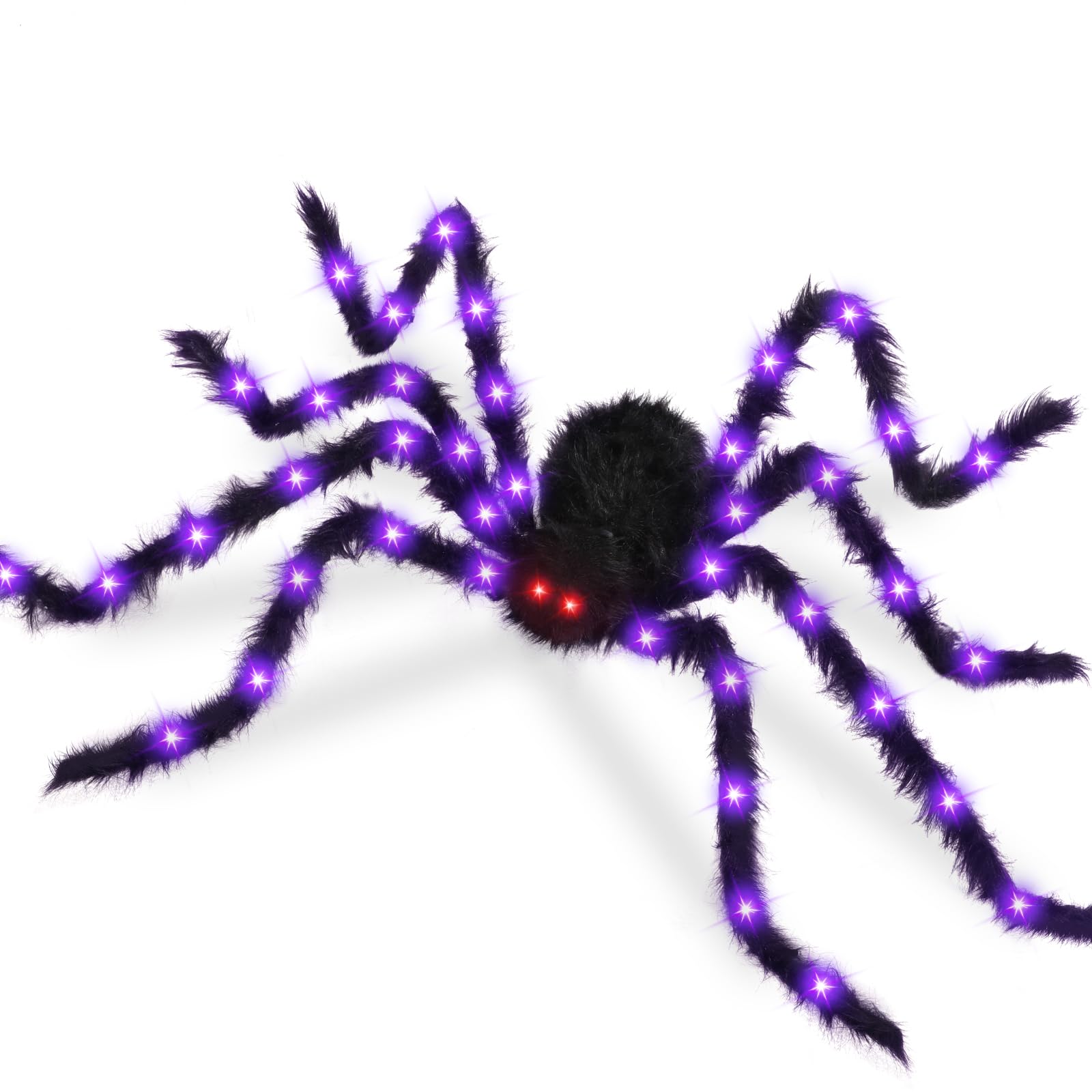 Photo 1 of Brightown 4.9Ft Giant Halloween Spider Decoration 38LED Light up Black Hairy Spider with Red Lighted Eyes Battery Operated Realistic Scary Fake Spider for Yard Party Haunted House Decor Outdoor Indoor