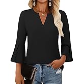GKBK Women's Blouses Ruffle 3/4 Sleeve Dressy Top V Neck Casual Tunic Blouses Business Shirts S-XXL