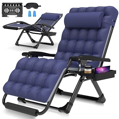 Suteck Oversized Zero Gravity Chair,33In XXL Lounge Chair w/Removable Cushion&Headrest, Reclining Camping Chair w/Upgraded Lock and Footrest, Reclining Patio Chairs Recliner for Indoor Outdoor,500LB