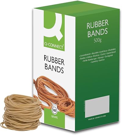 Q-Connect Rubber Bands Assorted Sizes 500 g KF10577 High Latex Content Natural