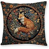 YOU FOUND ME William Morris Abstract Vintage Floral Velvet Fox Design Throw Pillow Covers Home Decor, Retro Art Deco Pillowcase Cushion Cover for Bed Sofa Living Room, Square 18x18inch (Fox)