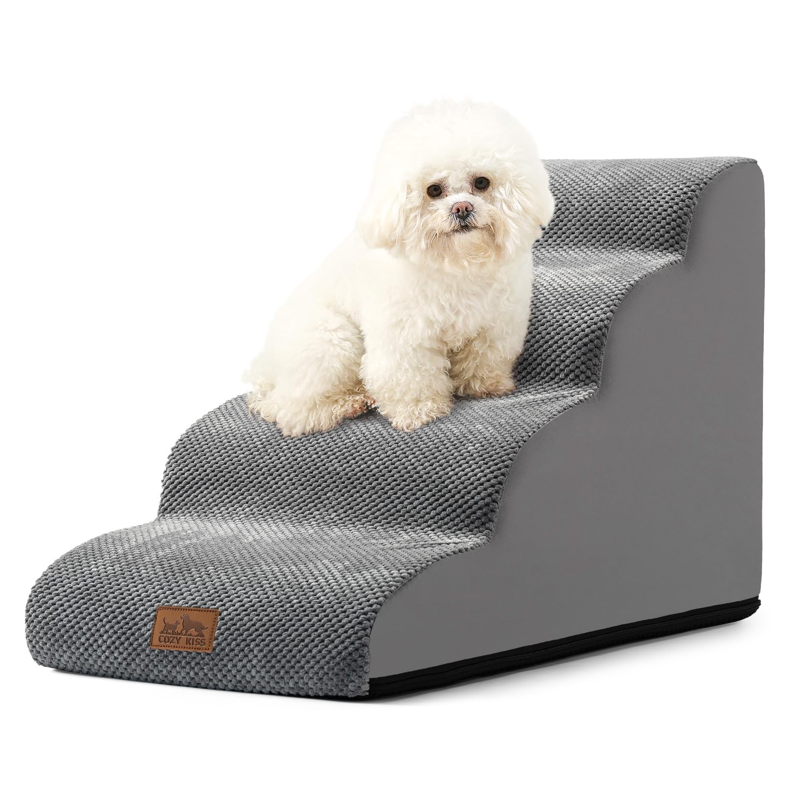Photo 1 of COZY KISS Dog Stairs for Small Dogs 19.7" H, Curved Dog Step for Puppy, Older or Cat, Medium Pet Ramp for Sofa, Couch or Bed, Ladder with High Density Foam, 15.7x28.3x19.7 inch, 4 Step, Grey