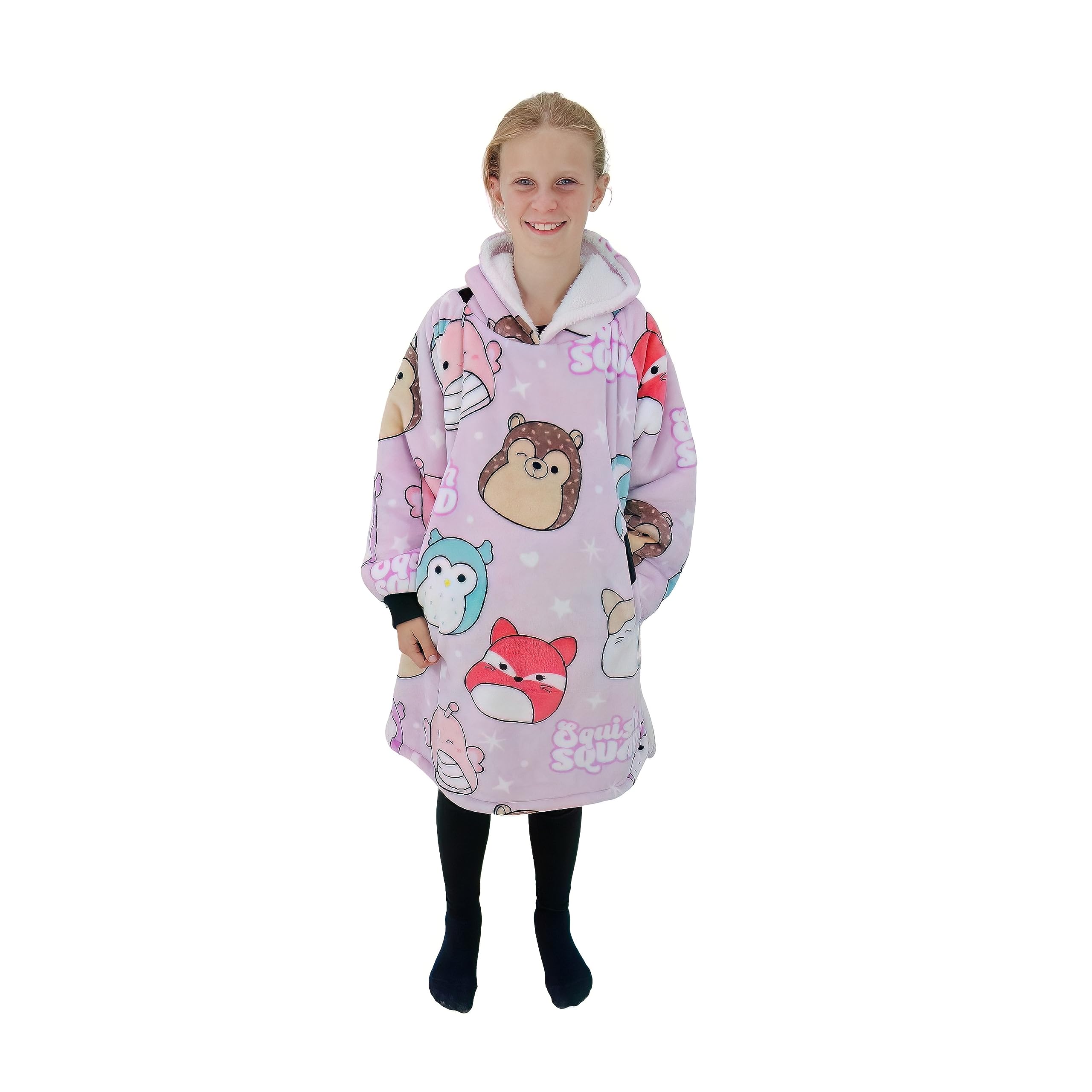Squishmallows Official Hugzee Oversized Wearable Hooded Fleece | Super Warm and Cosy Sherpa Lined | Perfect For Kids Aged 7-12 Years, One Size Suggested Height 85cm+