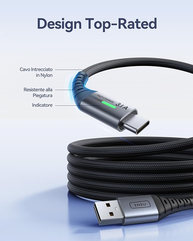 Cavo USB Type-C, Cavo USB [2m+2m+0.5m] QC Tipo C Cavo Type C Rapida