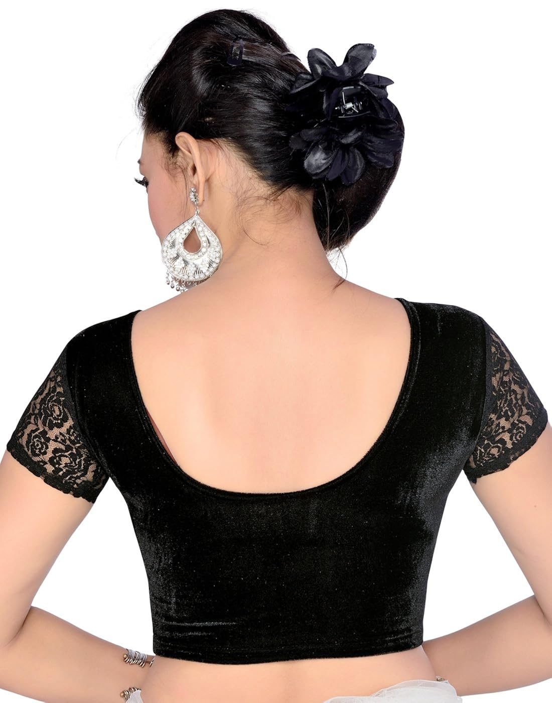 studio shringaar party black solid short sleeve non-padded blouse