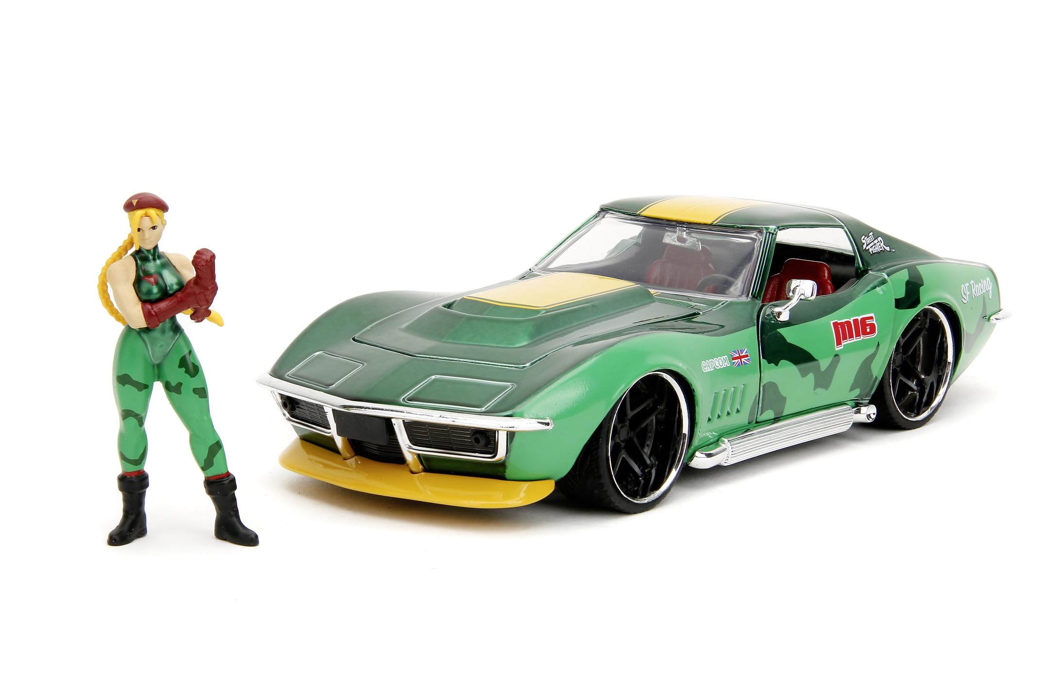 Jada Street Fighter 1:24 1969 Chevrolet Corvette Stingray ZL1 & 2.75" Cammy Figure, Toys for Kids and Adults
