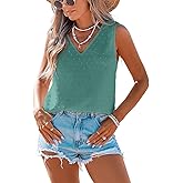 CUPSHE Women's Summer Tank Top Lace V Neck Sleeveless Back Open T Shirts Loose Fit Flowy Blouses Trendy Vacation Outfits