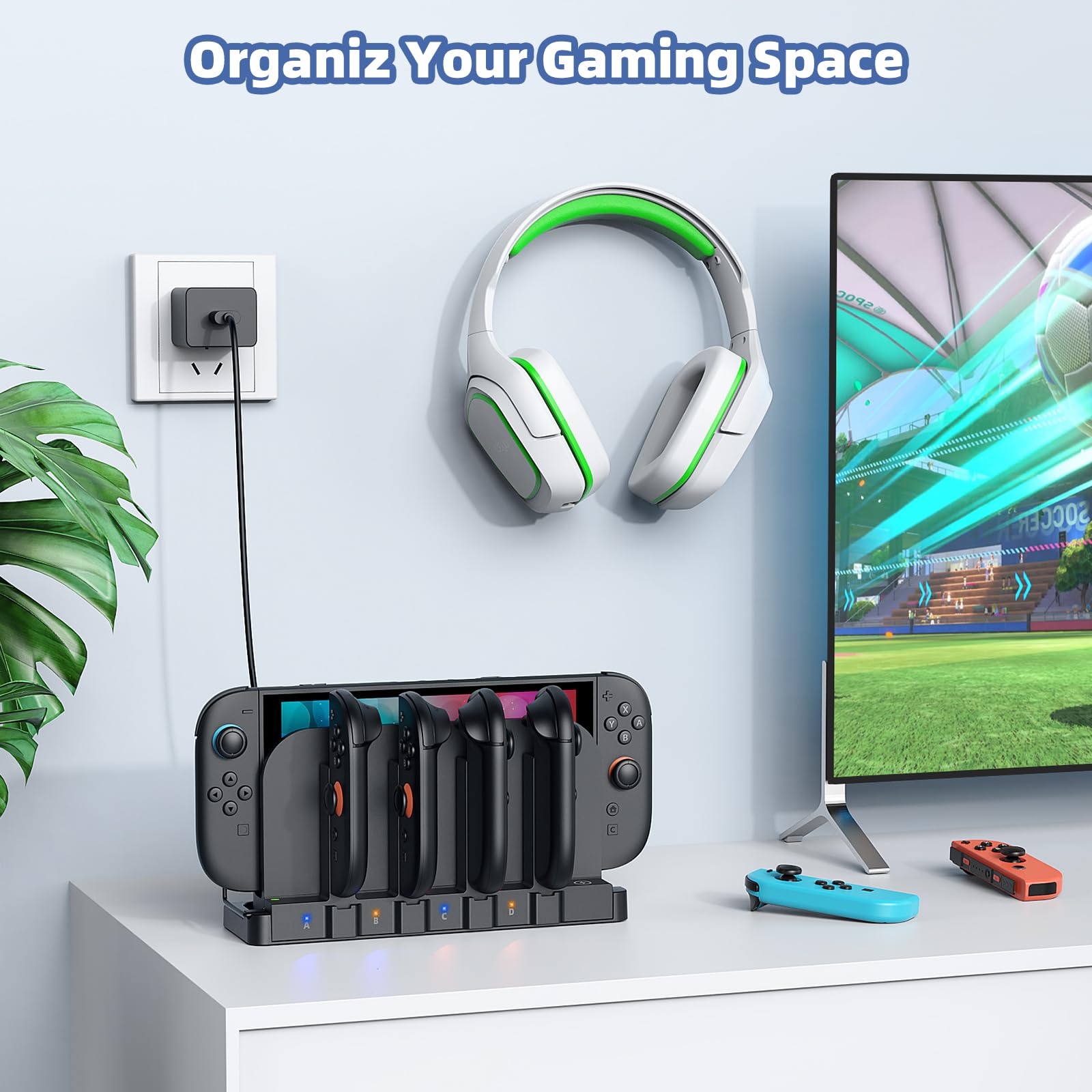 [Switch 1/2 Compatible] FASTSNAIL 9-in-1 Dual-Direction Magnetic Controller Charger for Nintendo Switch 2 2025 & Original & OLED Controller, Fast Charging Dock for Switch 2 Controller Accessories