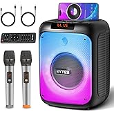 Karaoke Machine for Adults with 2 Microphone, 120W Portable Bluetooth Speaker with Lights for Adult & Kids, Karaoke Microphone with PA System Supports USB/TF/FM/AUX for Home Party, Home System Package