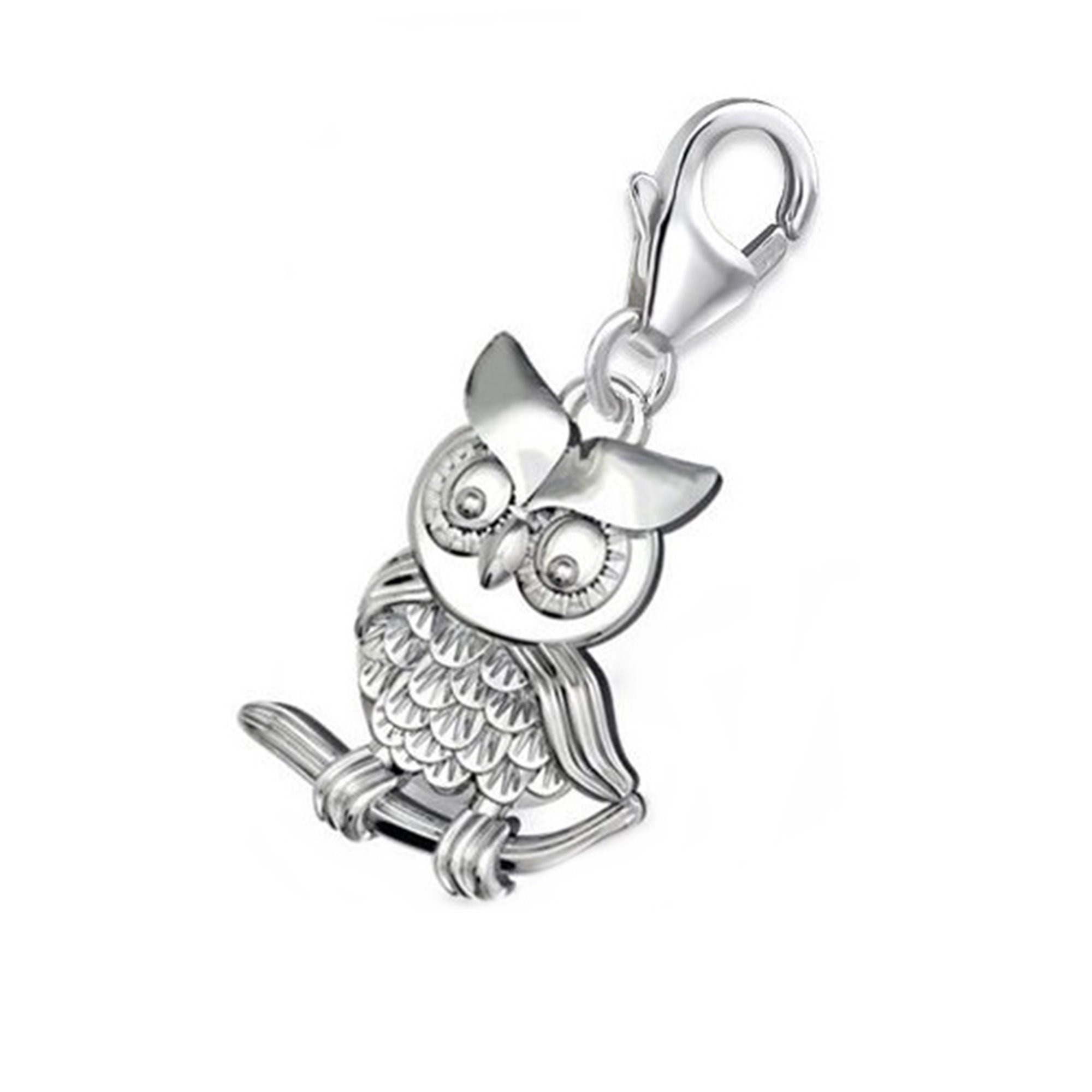 Goldene Hufeisen Owl Carabiner Charm Pendant for Charm Bracelet or Chain 925 Sterling Silver