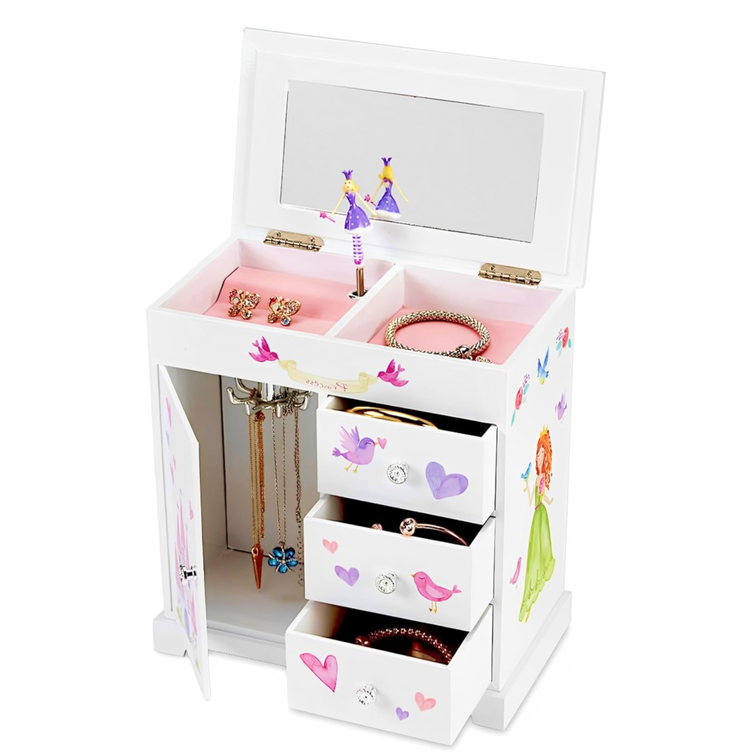 Jewelkeeper Jewellery Box with 4 Drawers - Musical Keepsake Box for Girls with Dance of the Sugar Plum Fairy Tune - Fairy Princess and Unicorn Design - 24 x 20 x 24 cm