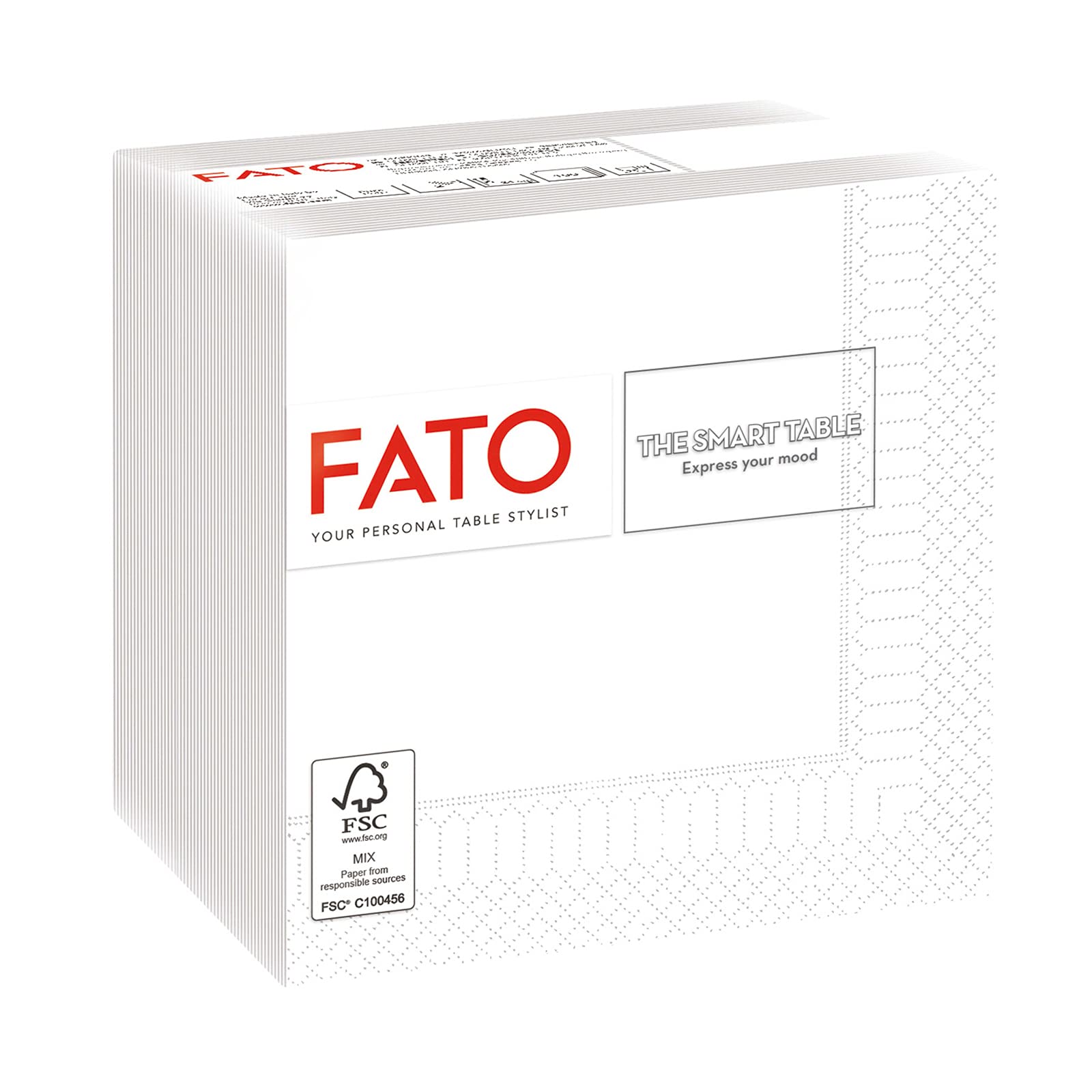 Fato, Disposable Paper Napkins Ideal for Appetizers and Cocktails, Pack of 100 Napkins Folded in 1/4 and 2 Layers, Size 24x24cm, 100% Pure Cellulose, FSC Certified, White Colour