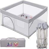 Babelio Foldable Baby Playpen, Snap-Play, 46" &times; 46" | No Assembly Required, Portable Playard for Babies and Toddlers, Indoor &amp; Outdoor Kids Safety Play Pen Area, Travel Fence