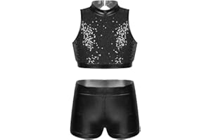 YiZYiF Kids Girls Basic 2 Piece Active Outfit Crop Top and Shorts Set for Gymnastics/Dancing/Workout