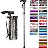 supregear Folding Cane, 5-Level Adjustable Height Walking Stick Lightweight Collapsible Portable Travel Cane with Wrist Strap and T Handle for Elderly Disabled Men Women