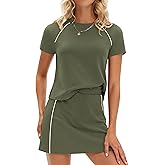 PRETTYGARDEN Women's 2026 Summer 2 Piece Skirt Sets Short Sleeve Shirts Tops Skorts Matching Workout Clothes Travel Outfits