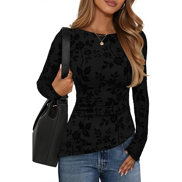 A New Day Women's Long Balloon Sleeve Slim Fit Ruched Front Top