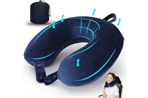 TALLGO Travel Neck Pillow, Best Memory Foam Airplane Pillow for Head Support Soft Adjustable Pillow for Plane, Car & Home Recliner Use (Dark Blue)