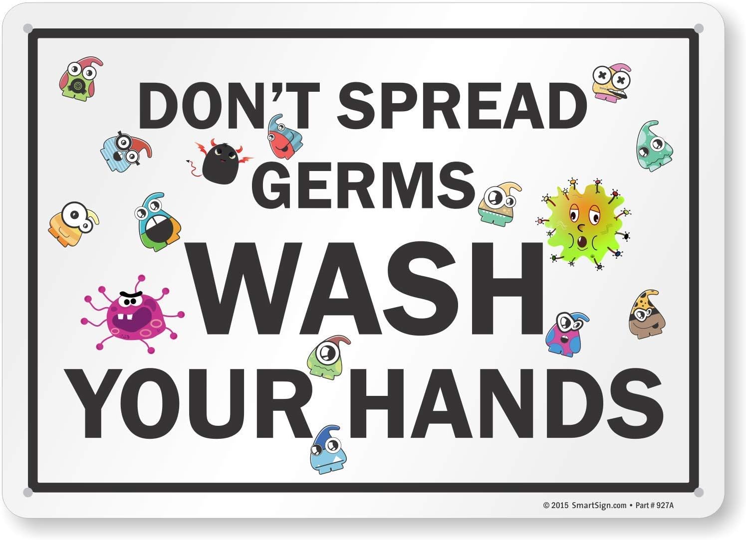 qidushop Don't Spread Germs, Wash Your Hands Sign Wash Hands Sign 15 x 23cm Metal Decor Metal Tin Signs Kitchen Washroom Safety Signs