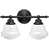 VAXCEL Huntley 2-Light 16 inch Wide Oil Rubbed Bronze Farmhouse Bathroom Vanity Lighting Fixture, White Schoolhouse Milk Glas