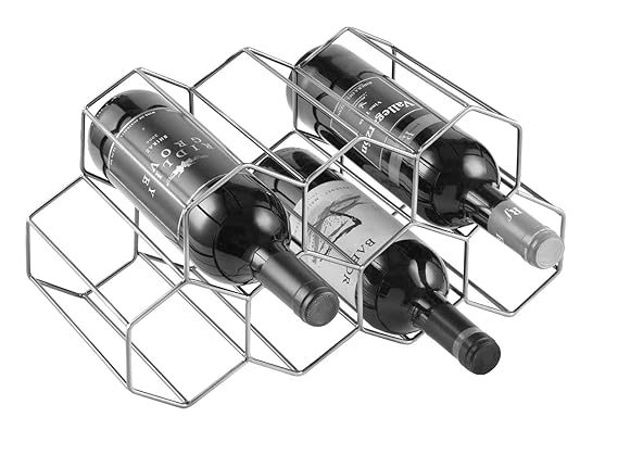 Erbanize Wine Rack - 7 Bottle Wine Holder for Wine Storage - No Assembly Required - Metal Wine Rack - Wine Racks, Silver Chrome