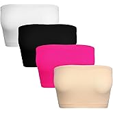 4 Pcs Women's Tube Top, Bandeau Casual Crop Top, Strapless Tank Basic Short Shirt, Black, White, Blue, Purple, One Size