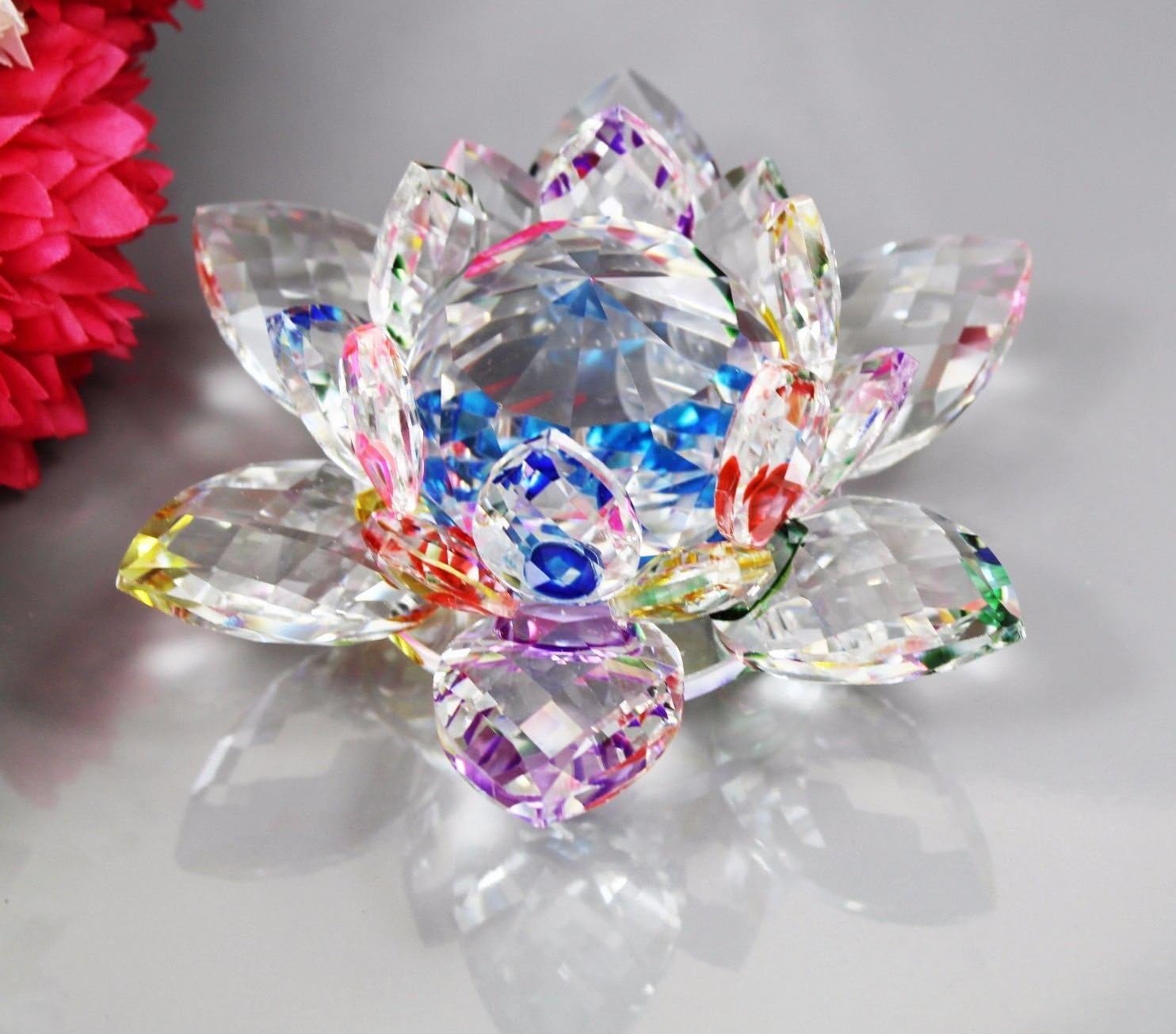 CRYSTAL LOTUS FLOWER ORNAMENT LARGE CRYSTOCRAFT HOME DECOR_ ALL COLOURS