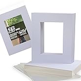 Falling in Art Acid Free 8x10 Pre-Cut Picture Mat Board Kit for 5x7 Photo, Includes 25 White Core Bevel Cut Mattes, 25 Backing Boards, 25 Crystal Clear Bags