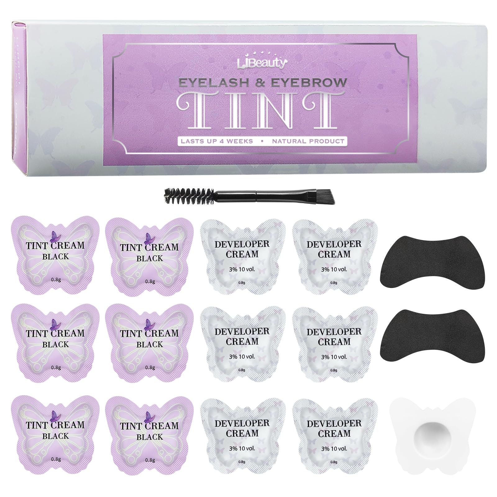 Libeauty Lash and Brow Tint Kit Black – Eyelash Tint and Eyebrow Dye Kit with Lash Lift Shields and Dual Brush, Easy to Use Tinting Kit for Defined Brows and Lashes at Home or Salon