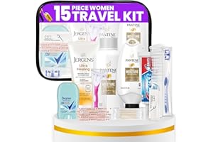 Stuhrling Bottle Trektote Toiletry Kit For Women, Featuring Top Brand Toiletries for Whole Body, TSA Compliant Travel Essentials with Shampoo, Conditioner, Lotion, Toiletry Bag & More, 15 Piece Set