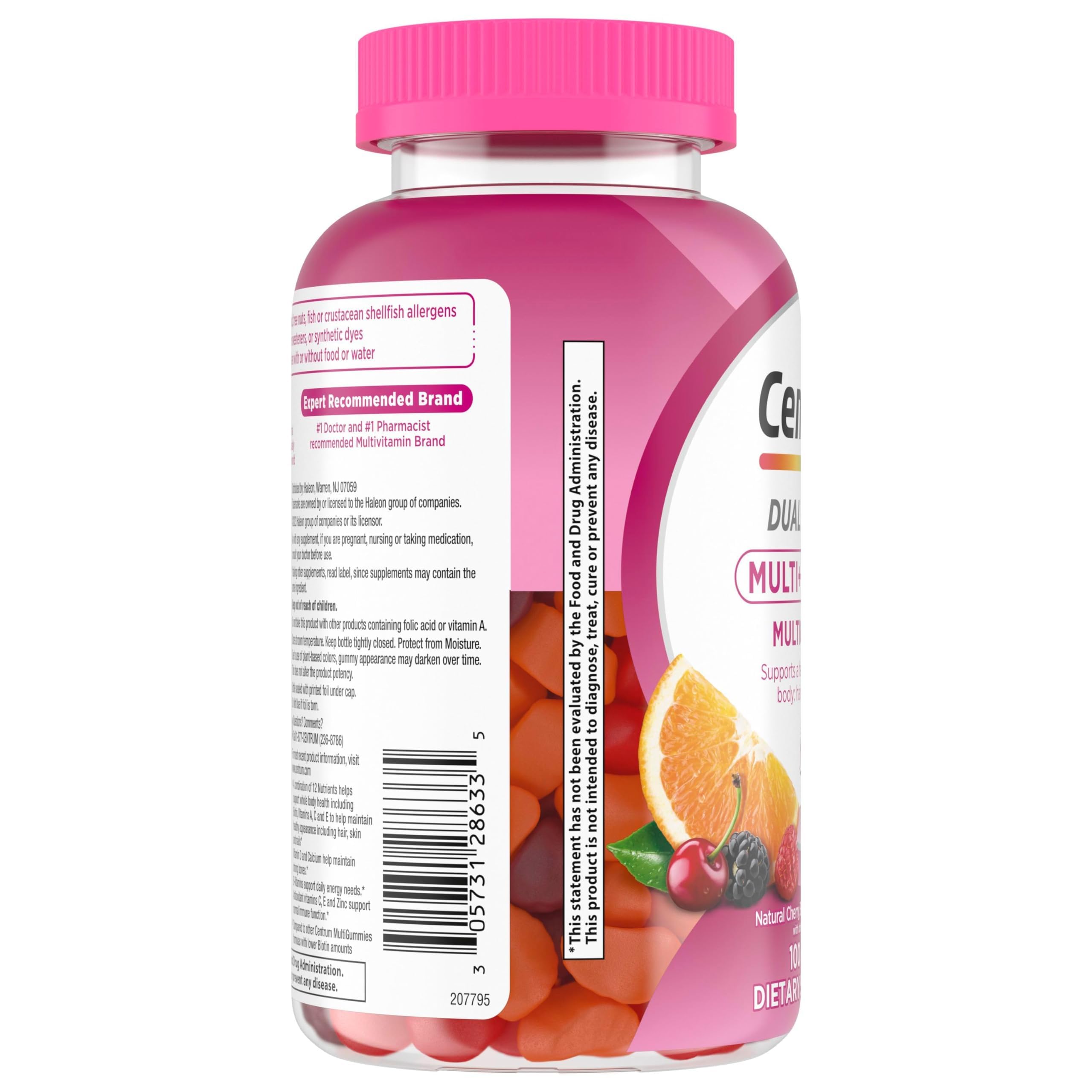 Centrum MultiGummies Multi+ Beauty Dual Action Multivitamin, Specially Designed with Biotin for Healthy Hair, Skin and Nails, Cherry/Berry/Orange Flavors - 100 Count
