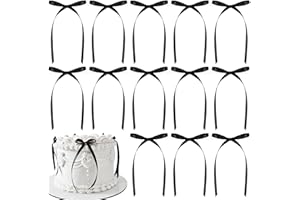 DDLP 20pcs Black Bows for Cake Bow Cupcake Toppers Cake Topper Cakes Decorations Satin Ribbon Bows for Balloons Coquette Birthday (Black)