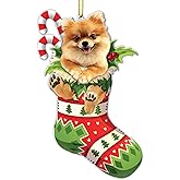Pomeranian Dog Christmas Ornament – Flat Acrylic Cute Stocking Stuffer with Candy Cane for Holiday Décor - 2025 Pomeranian Dog Christmas Tree Hanging Ornament