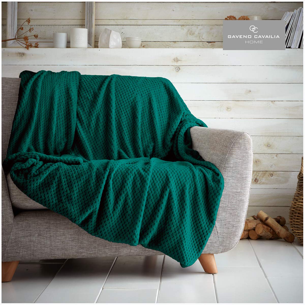 GC GAVENO CAVAILIA Waffle Popcorn Single Throw - Honeycomb Textured Blanket for Sofa and Bed | Lightweight, Fluffy, Easy Care Bedspread | Cosy, Warm Decorative Throw for All Season, Green, 130x150 cm — image 1