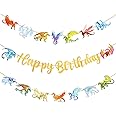 Dragon Happy Birthday Banner, Yellow Font Dragon Birthday Decorations Pre-String Hanging Banner for Fantasy Dragon Theme Part