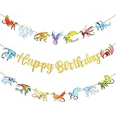 Dragon Happy Birthday Banner, Yellow Font Dragon Birthday Decorations Pre-String Hanging Banner for Fantasy Dragon Theme Part