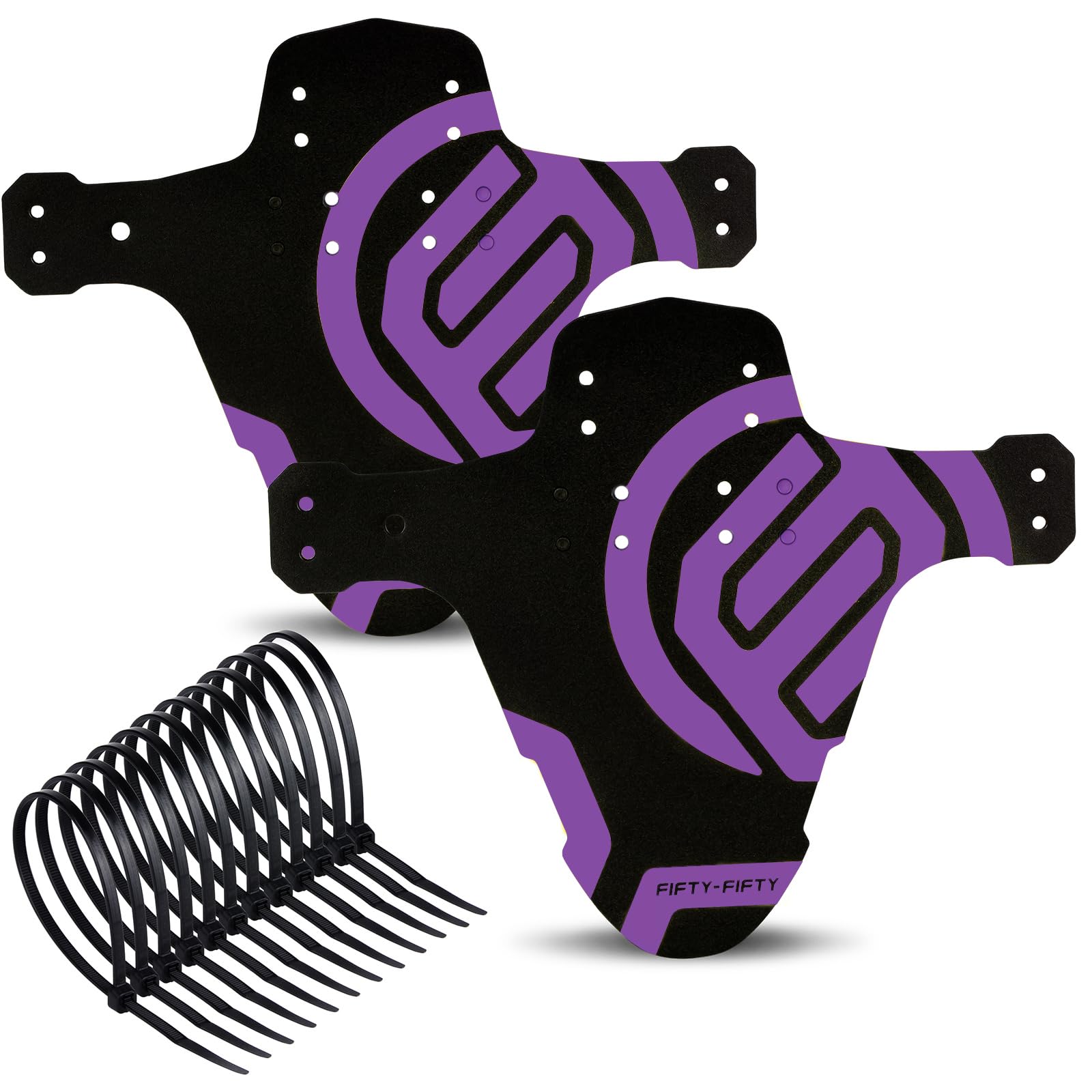 FIFTY-FIFTY 2-Pack Mountain Bike Fender, MTB Mudguard, Front and Rear Compatible Bicycle Mudguard, Fits 26", 27.5", 29", Plus Size and Fat Bike Wheel Sizes (Purple)