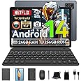 BESTTAB 2025 Android 14 Tablet 10 inch Octa-Core Tablets with 24GB RAM+256GB ROM(Expand to 2TB), 1920x1200 IPS FHD Screen, Google-Gemini AI, Widevine L1, 2 in 1 Tablet with Keyboard Mouse Stylus Gray