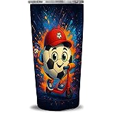 TWILFLNEX Soccer Tumbler 20oz Stainless Steel Vacuum Insulated Travel Mug with Lid, Cute Cartoon & Funny Match Day Facts, Hot/Cold, Cup Holder Friendly Gift for Kids Teens Coach Mom Dad