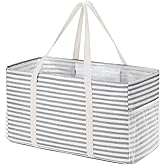 Lifewit Extra Large Tote Bag, Reusable Grocery Bags with Metal Wire Frame and Handles, Standing Utility Foldable Shopping Bags for Storage, Picnics, Beach, Laundry, Car, 46L, 1 Pack, Gray