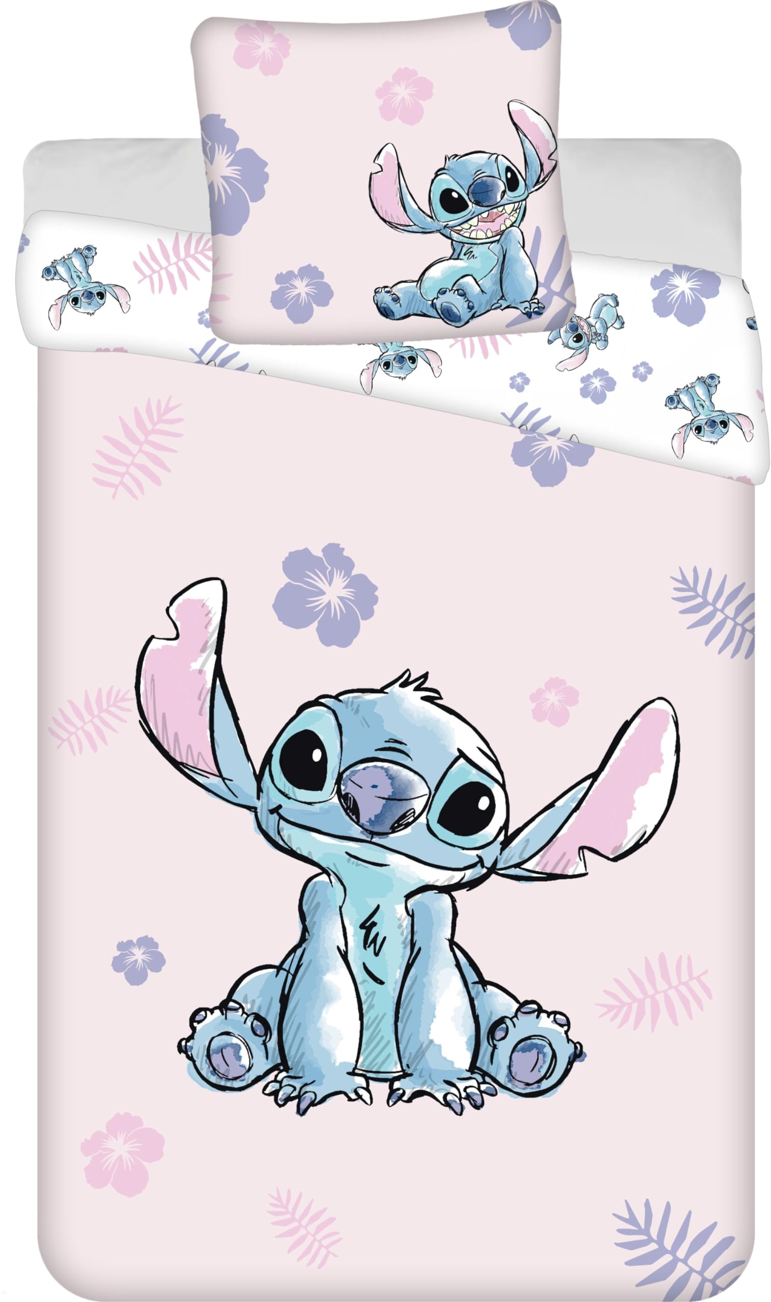 Jerry Fabrics Pink Stitch Bedding Set, 100% Cotton, Reversible Duvet Cover 140 x 200 cm + Pillowcase 65 x 65 cm