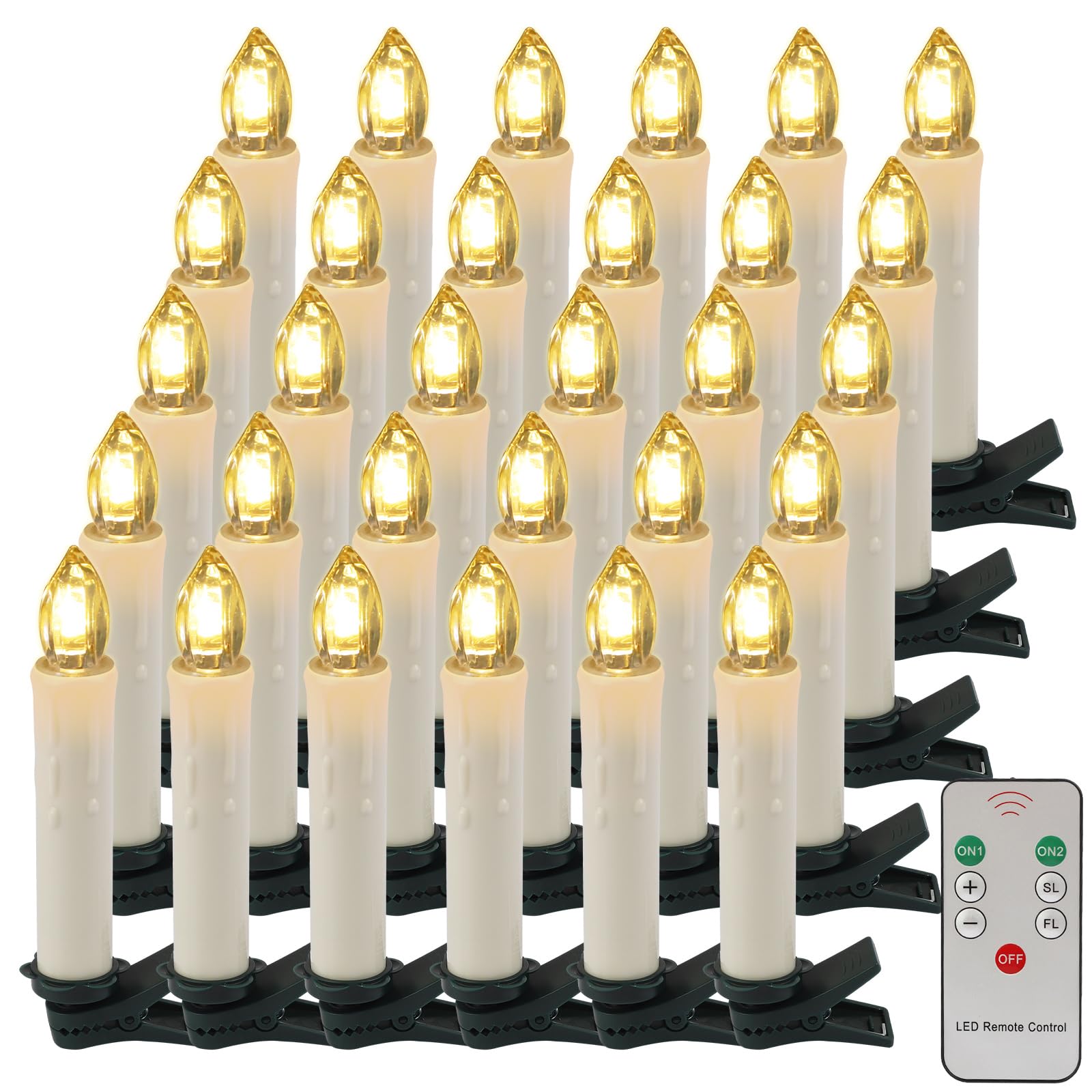 EuroFone Christmas Tree Candles, 10pcs LED Flameless Flickering Battery Taper Candles with Timer/Removable Clipsfor Home Party Indoor Outdoor Xmas Trees Decor