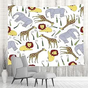Tapiz de animales de zoológico de dibujos animados Tapiz de pared