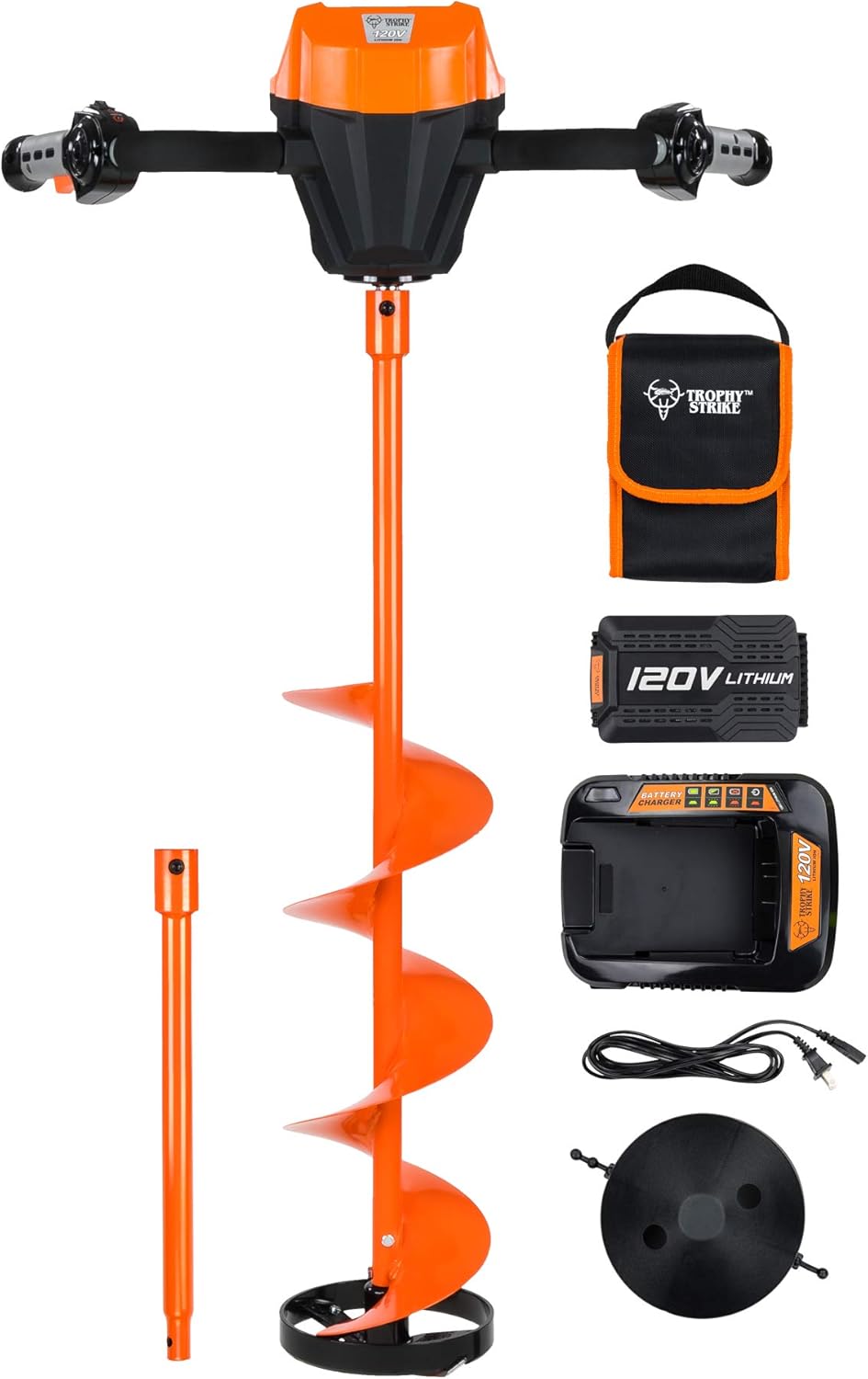 Trophy Strike 107387 120V Li-Ion Cordless Ice Auger Drill Kit - 8" Cutting Diameter 31.5" Depth