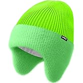 ATNKE Winter Beanie Hat with Earflap for Men Women, Soft Warm Fleece Lined Ski Hats Thick Stocking Knit Cuffed Skull Cap